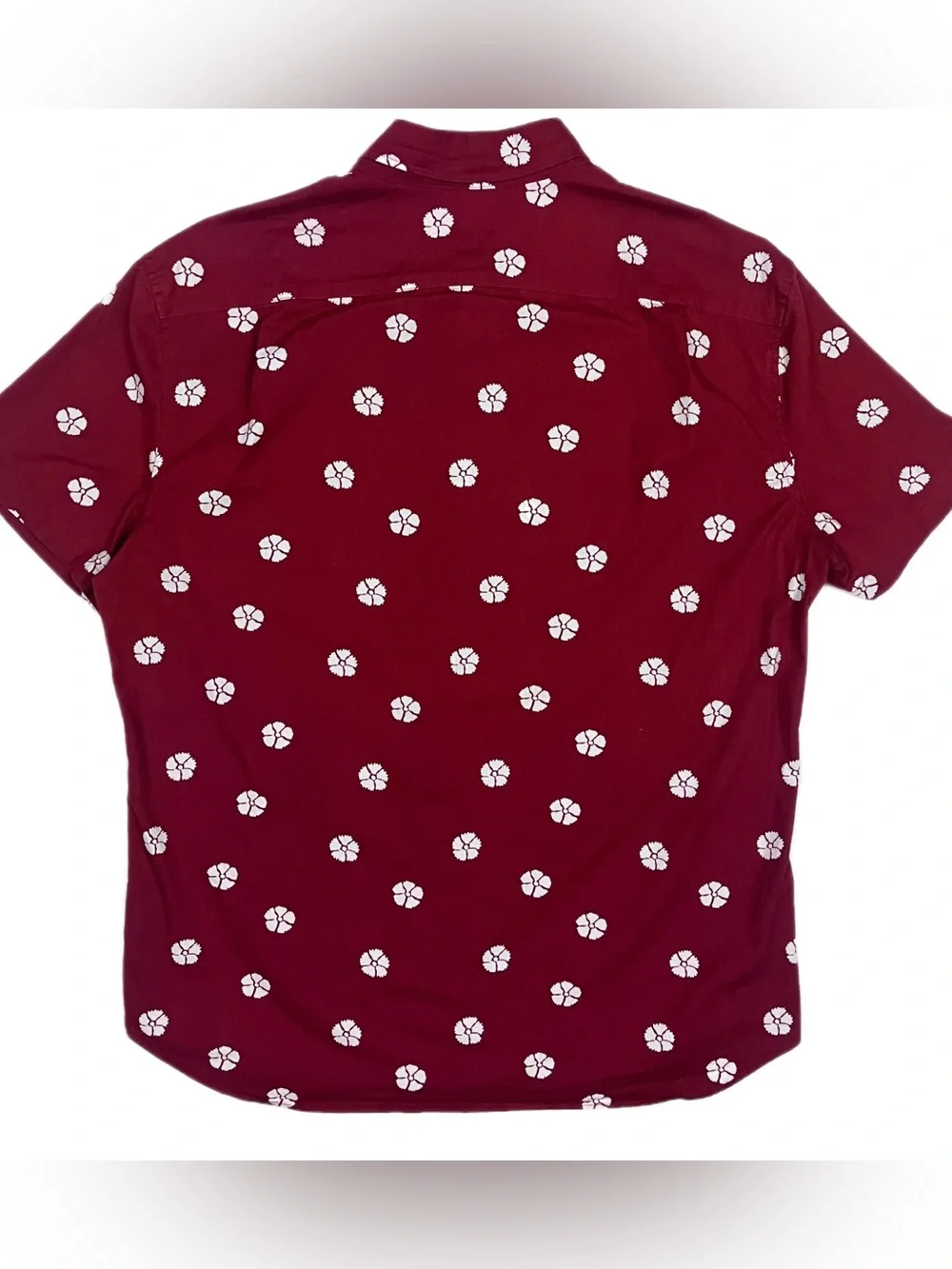 J. Crew Flex Washed Men's L Burgundy Short Sleeve Button-Down White Floral Print